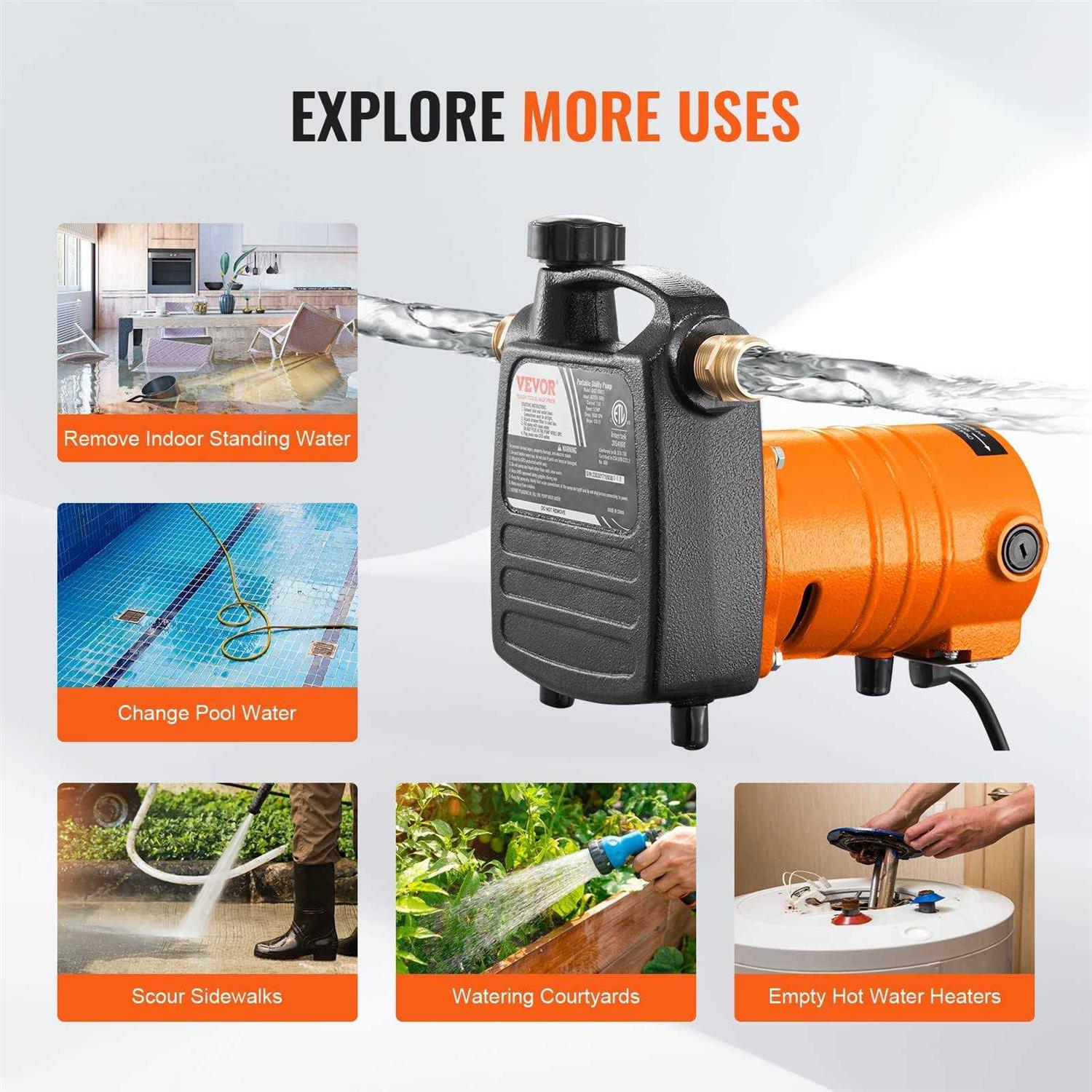 VEVOR Cast Iron Water Transfer Pump 115V AC 1600 GPH 1/2HP - Image 3