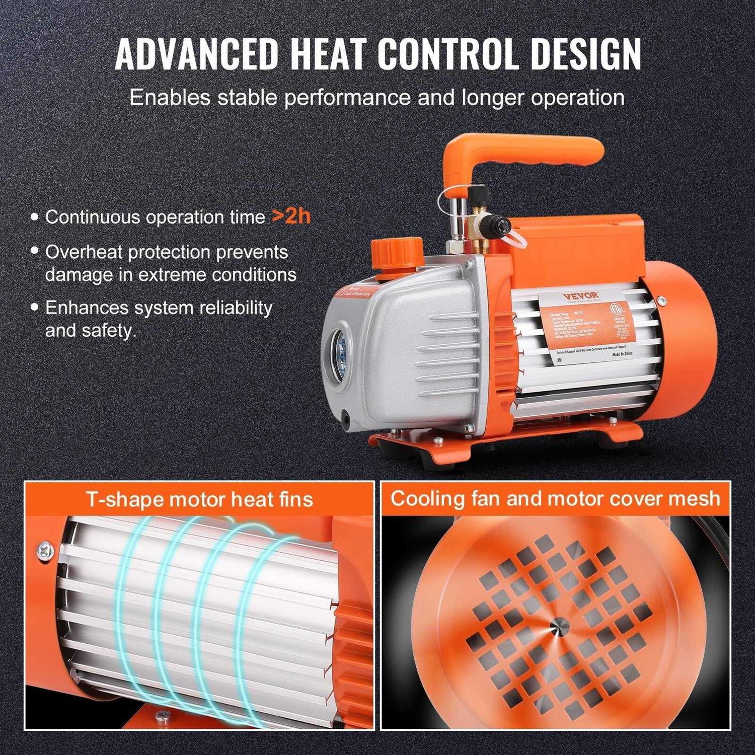 VEVOR 3.5 CFM Vacuum Pump 1-Stage HVAC Vacuum Pump with Oil AC Vacuum Pump 134a - Image 4