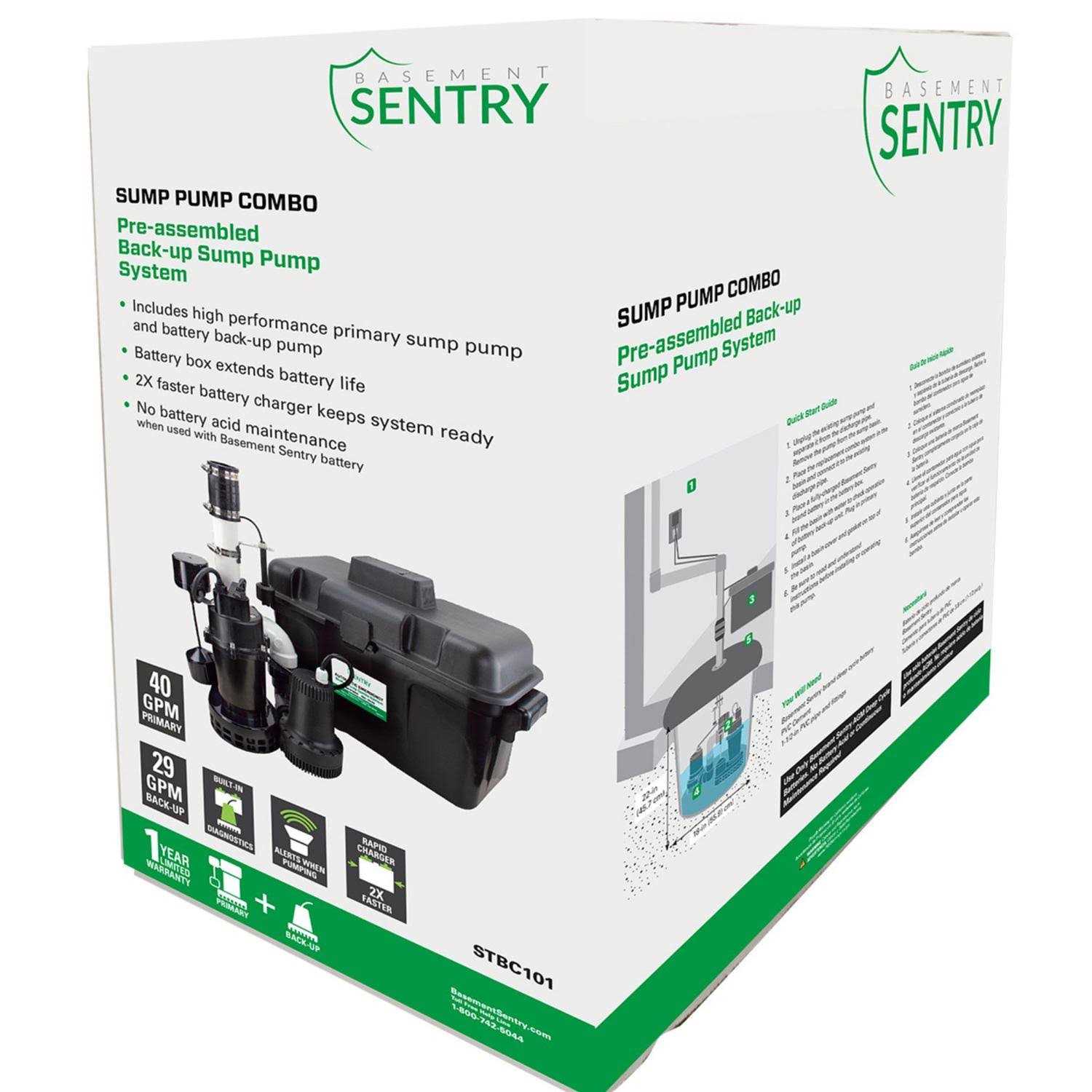 Basement Sentry 1/3 HP 2400 gph Thermoplastic Vertical Float Switch AC Submersible Backup Sump Pump - Image 4