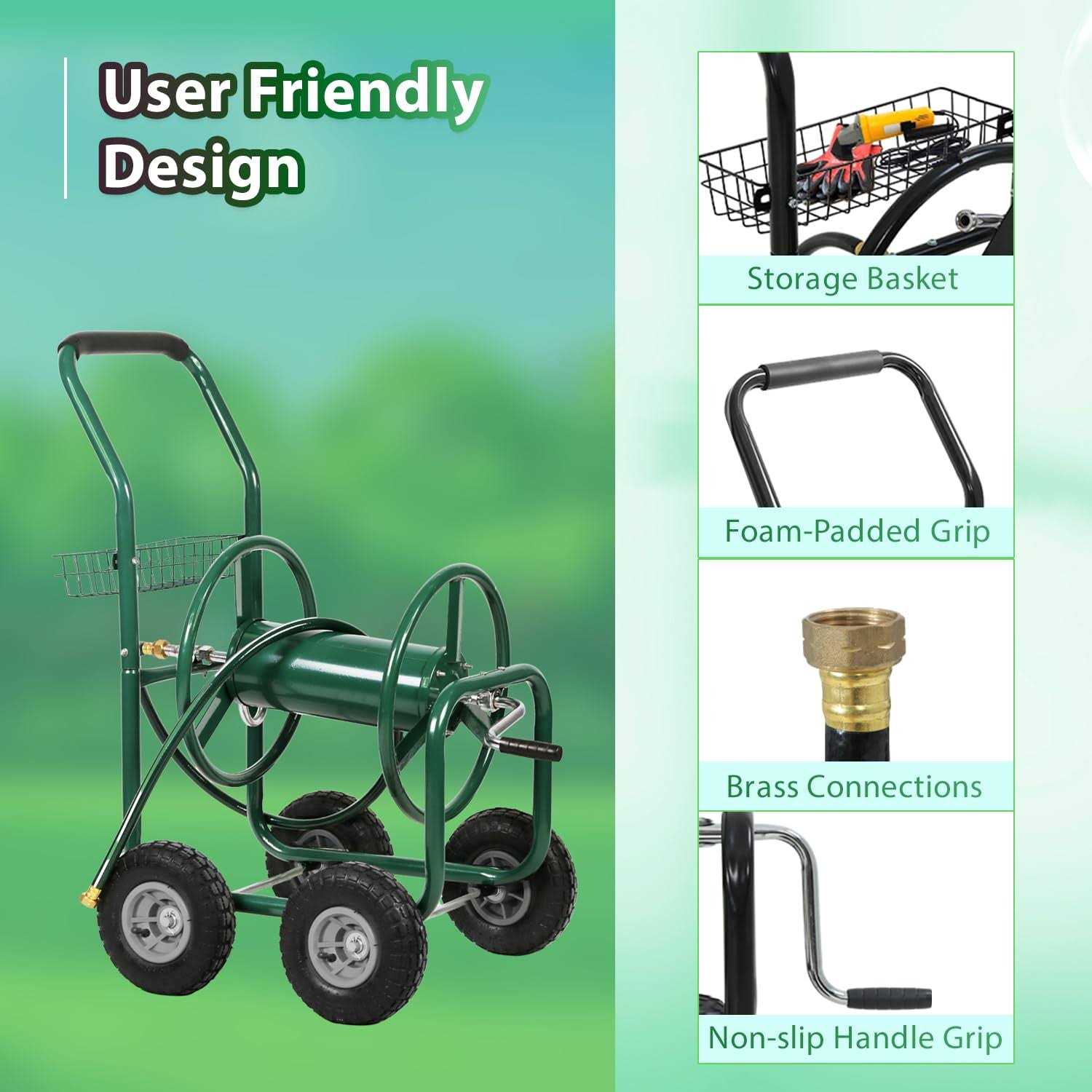 Garden Water Hose Reel Cart Tools with Wheels Garden Lawn Water Truck Water Planting Cart Heavy Duty Outdoor Yard Water Planting Holds 300-Feet - Image 4