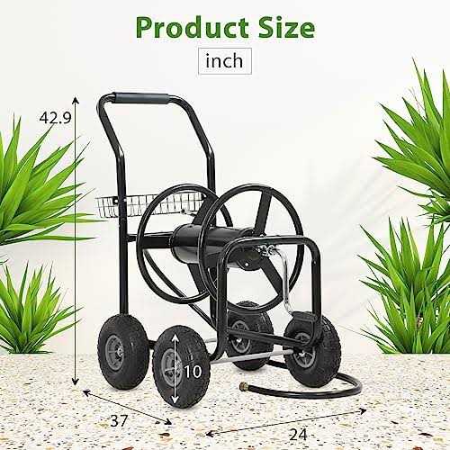 Garden Water Hose Reel Cart Tools with Wheels Garden Lawn Water Truck Water Planting Cart Heavy Duty Outdoor Yard Water Planting Holds 300-Feet - Image 4