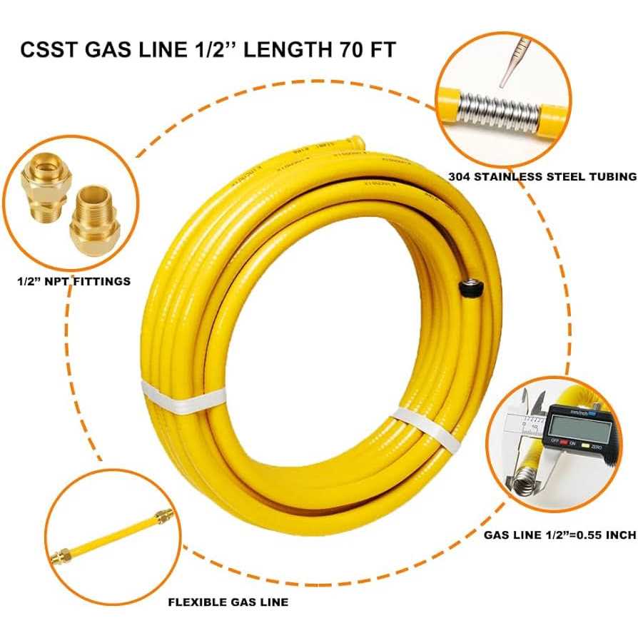 CSST Corrugated Stainless Steel Tubing 1/2 Flexible Natural GAS Line Pipe Propane Conversion Kit Grill Hose with Male Adapter Fittings - Image 4