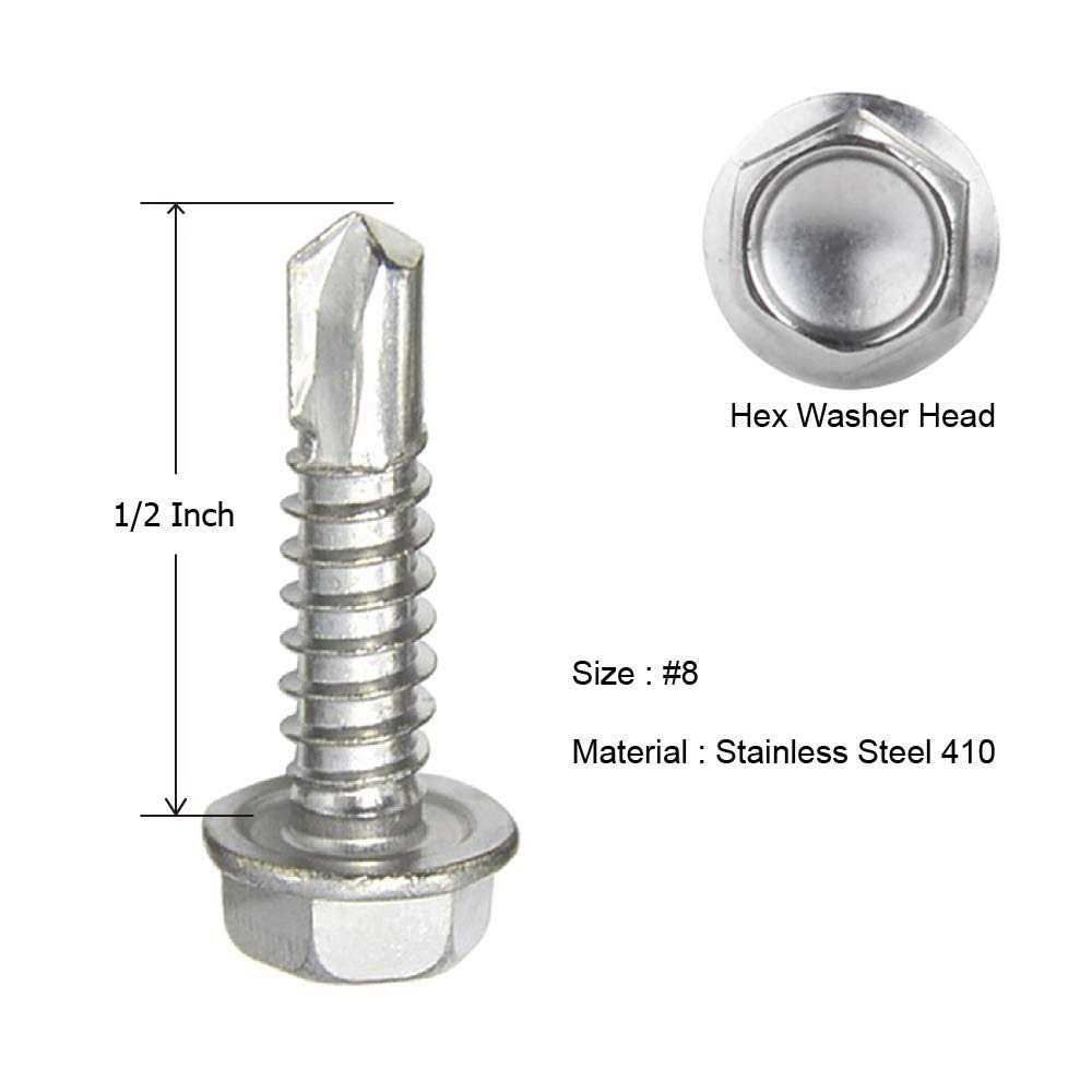 MewuDecor Hex Washer Head Self Drilling Sheet Metal Tek Screws with Drill Point - Image 5