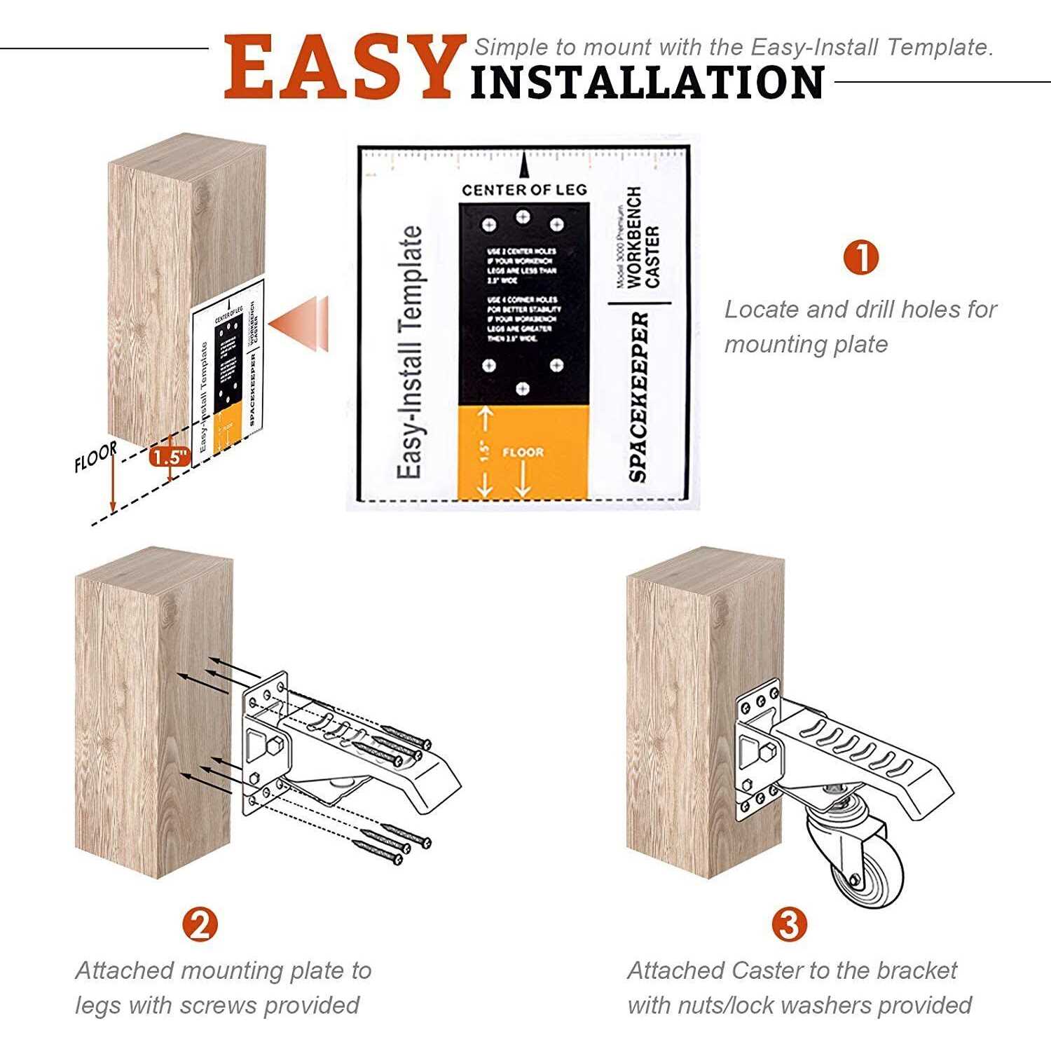 SPACEKEEPER Workbench Casters Kit 660 Lbs 4 Heavy Duty Retractable Caster Designed for Workbenches Machinery & Tables - Image 3
