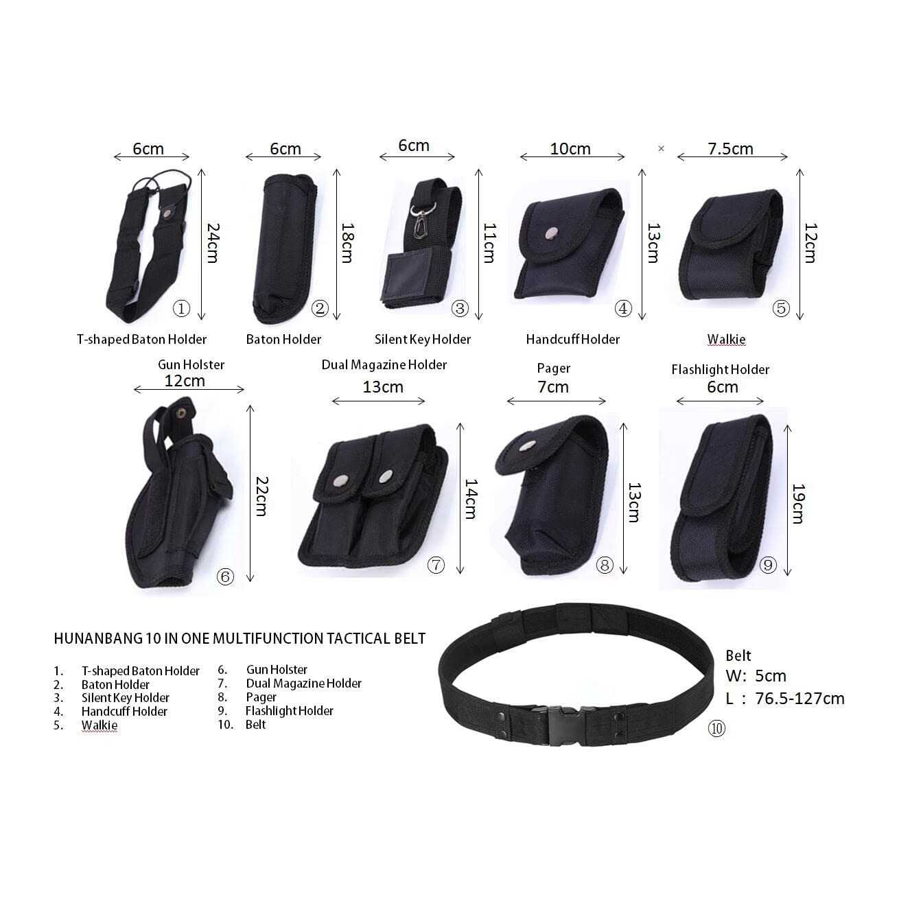 HUNANBANG Duty Belt Black Law Enforcement Tactical Equipment System Set 10 pcs - Image 2