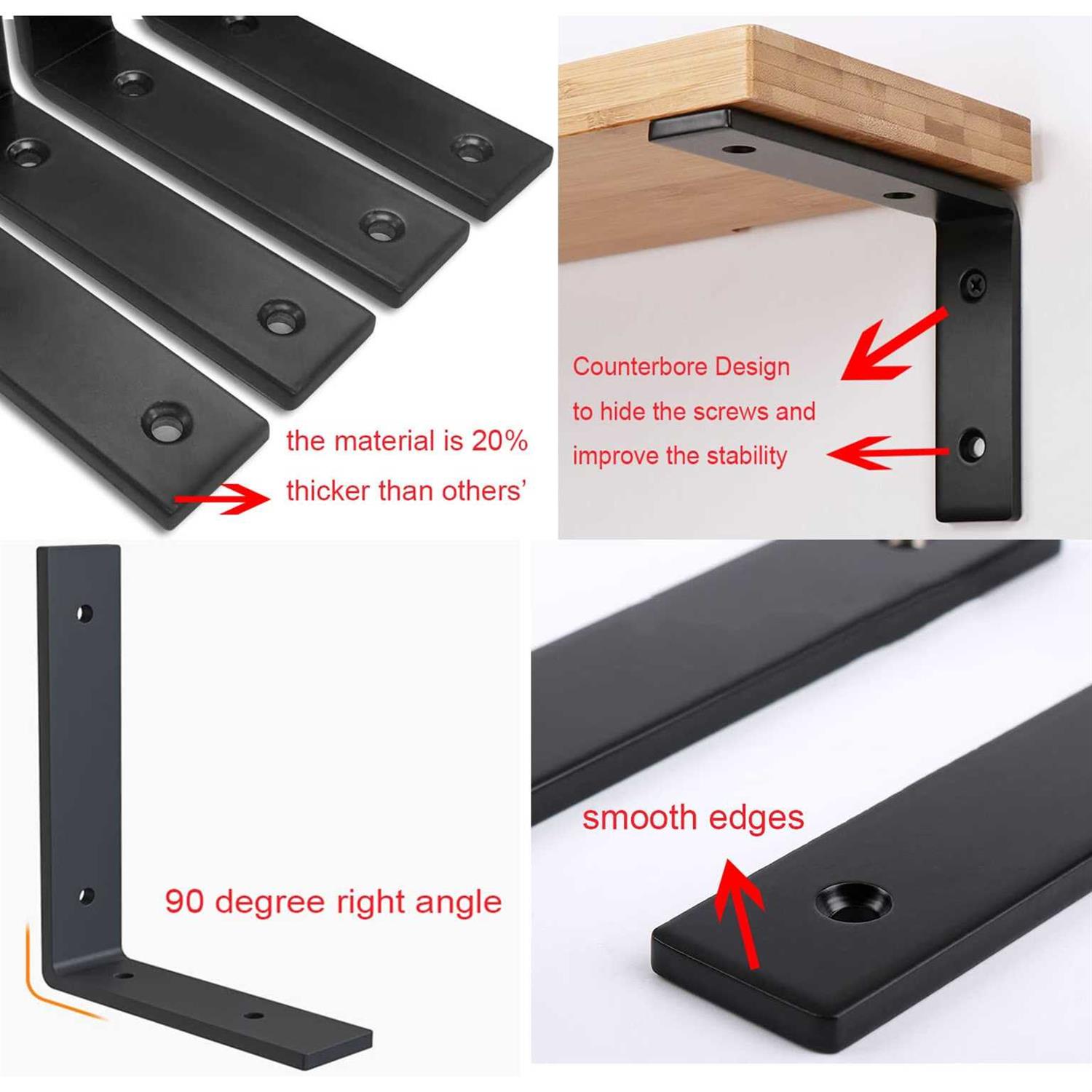 12 Inch Shelf Bracket Heavy Duty L Shelf Bracket 12 x 8 Inch Metal Shelf Bracket with Hardware - Image 3