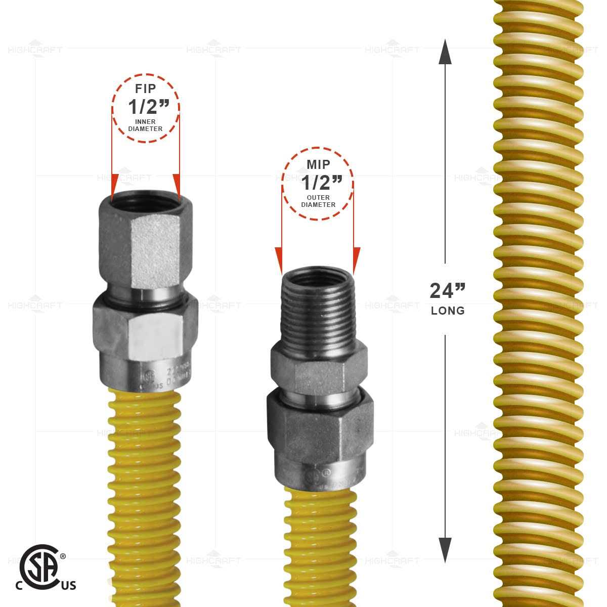 Highcraft Gas Connector Yellow Coated Stainless Steel OD Flexible Gas Hose Connector Heater - Image 2
