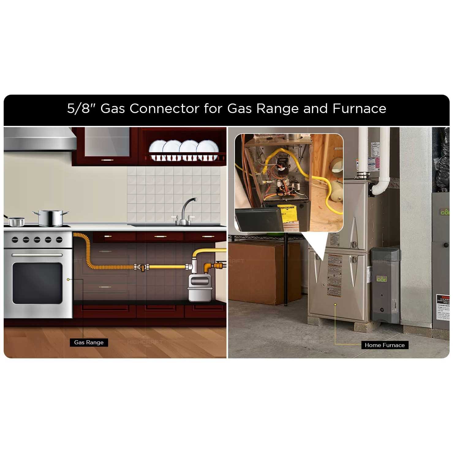 Highcraft Gas Connector Yellow Coated Stainless Steel OD Flexible Gas Hose Connector Heater - Image 3