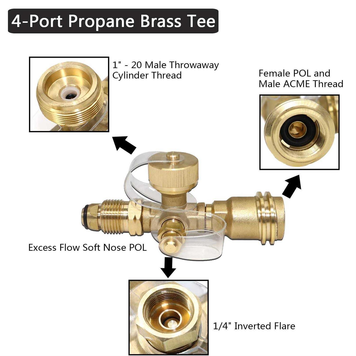 New Upgraded Propane Brass Tee Adapter Kit 4-Port Propane Brass Tee 5ft and 12ft Hoses Allows for Connection Between Auxiliary Propane Cylinder and - Image 2