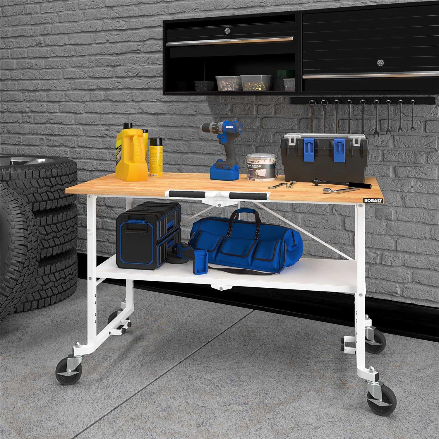 Kobalt 24-in L x 34-in H Rolling Wood Portable Work Bench 66765KWT1E - Image 4