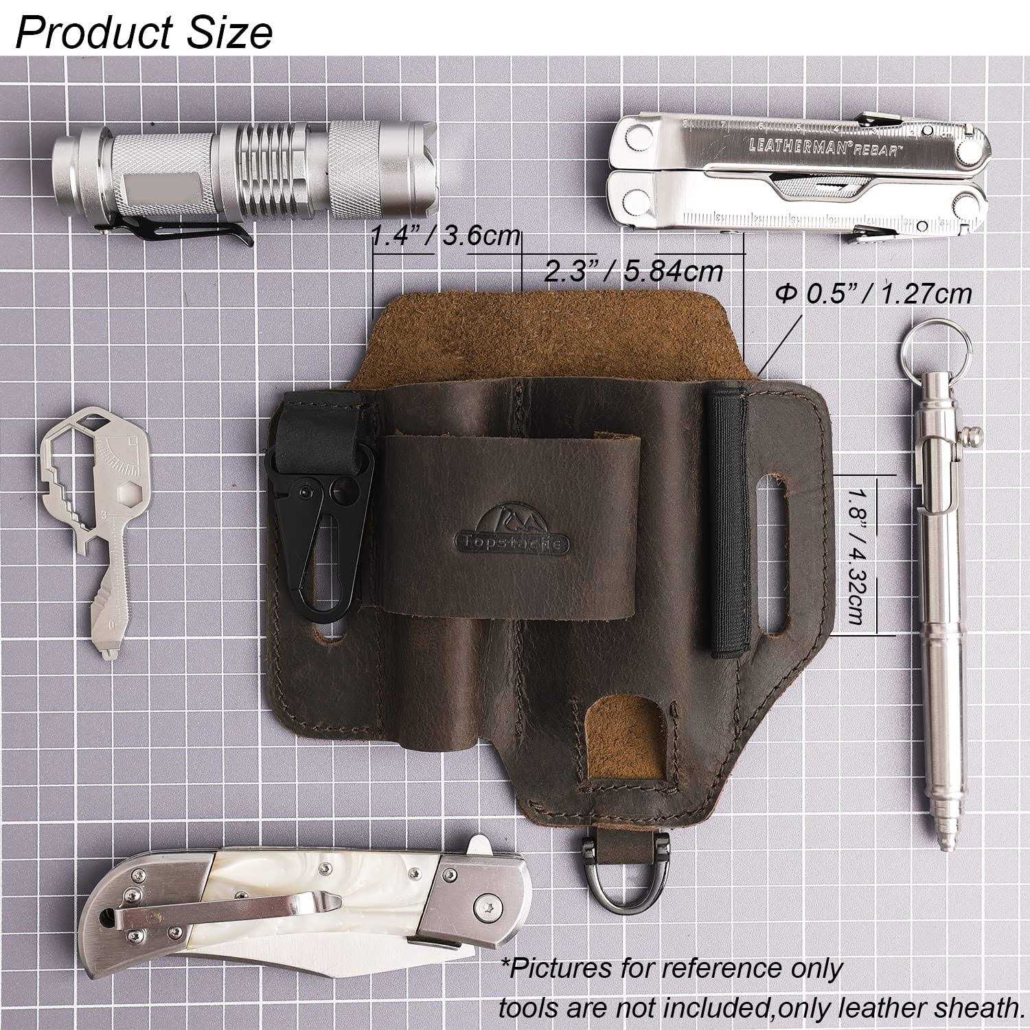 Topstache Leather Multitool Sheath,EDC Belt Organizer for Work and Daily Use,Leatherman Sheath,EDC Pocket Organizer for Flashlight and Multitool - Image 3