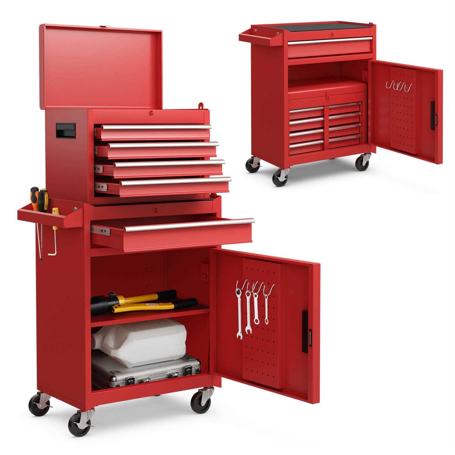 Costway 2 in 1 Tool Chest & Cabinet with 5 Sliding Drawers Rolling Garage Box Organizer - Image 5
