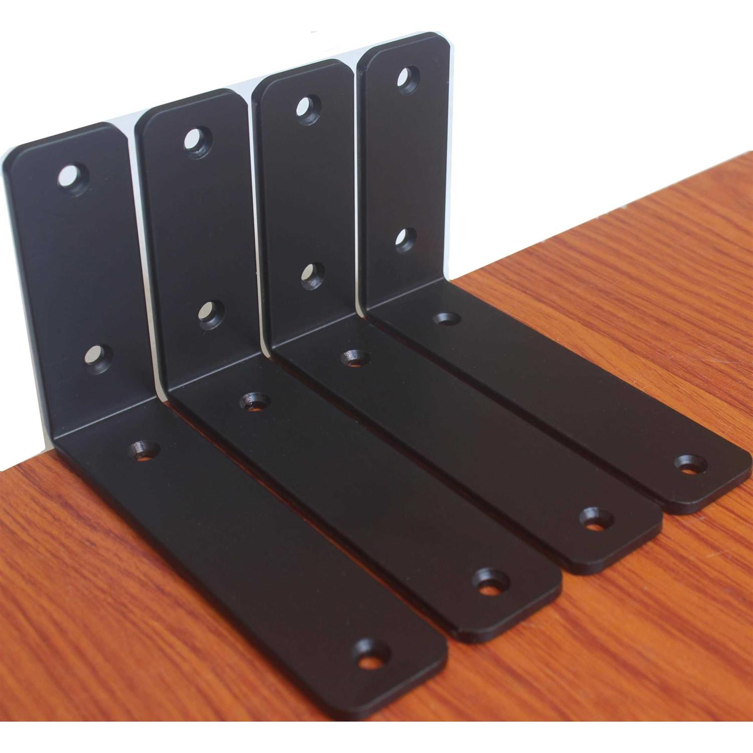 MHMYDZ 4 Pack L 6 x H 4 x W1.5 5mm Thick Black L Shelf Bracket - Image 3