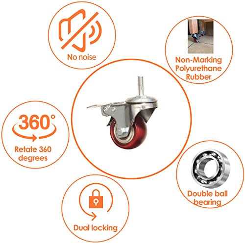 Heavy Duty Stem Caster Wheels Double Bearing PU Castors No Noise Swivel Casters - Image 2