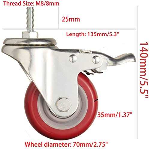 Heavy Duty Stem Caster Wheels Double Bearing PU Castors No Noise Swivel Casters - Image 5