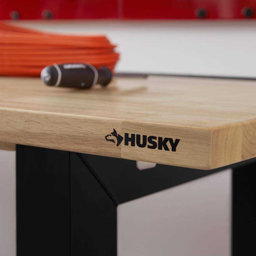 Husky Ready-To-Assemble 6 ft. Folding Adjustable Height Solid Wood Top Workbench in Black - Image 3