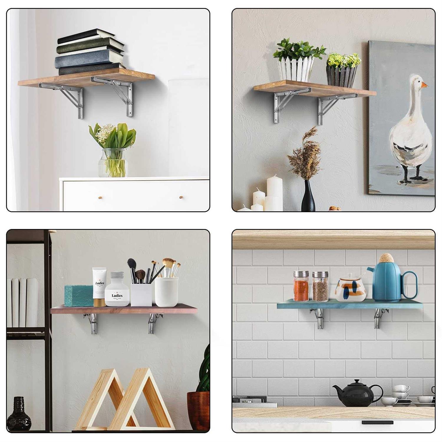Folding Shelf Brackets Pynsseu Heavy Duty Stainless Steel Collapsible Wall Mounted Shelf Bracket Table Work - Image 5