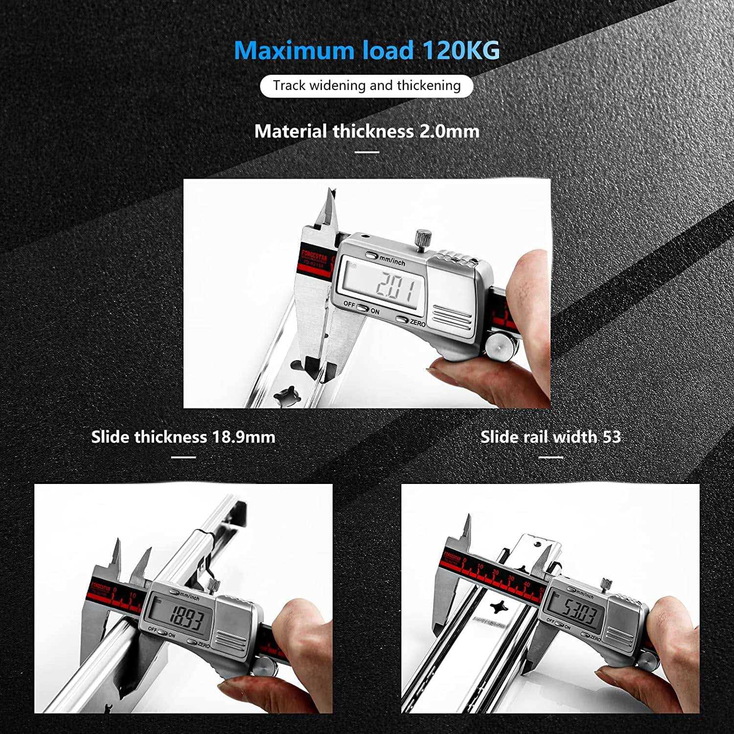 AOLISHENG Heavy Duty Drawer Slides Load Capacity 3 Section Drawer Slide Rails Side Mount - Image 3