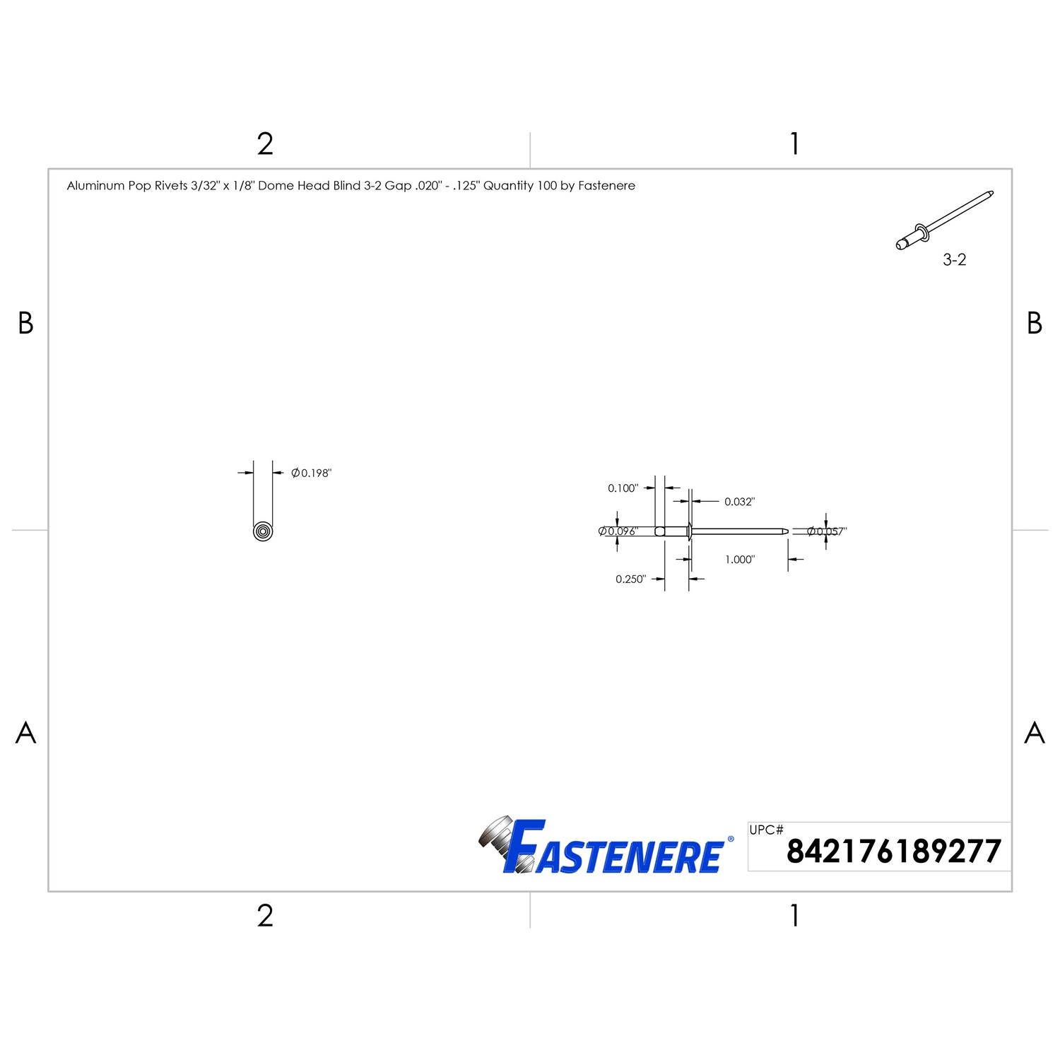 Fastenere 1/8 Dome Head Pop Rivets Aluminum Gap 100 - Image 3