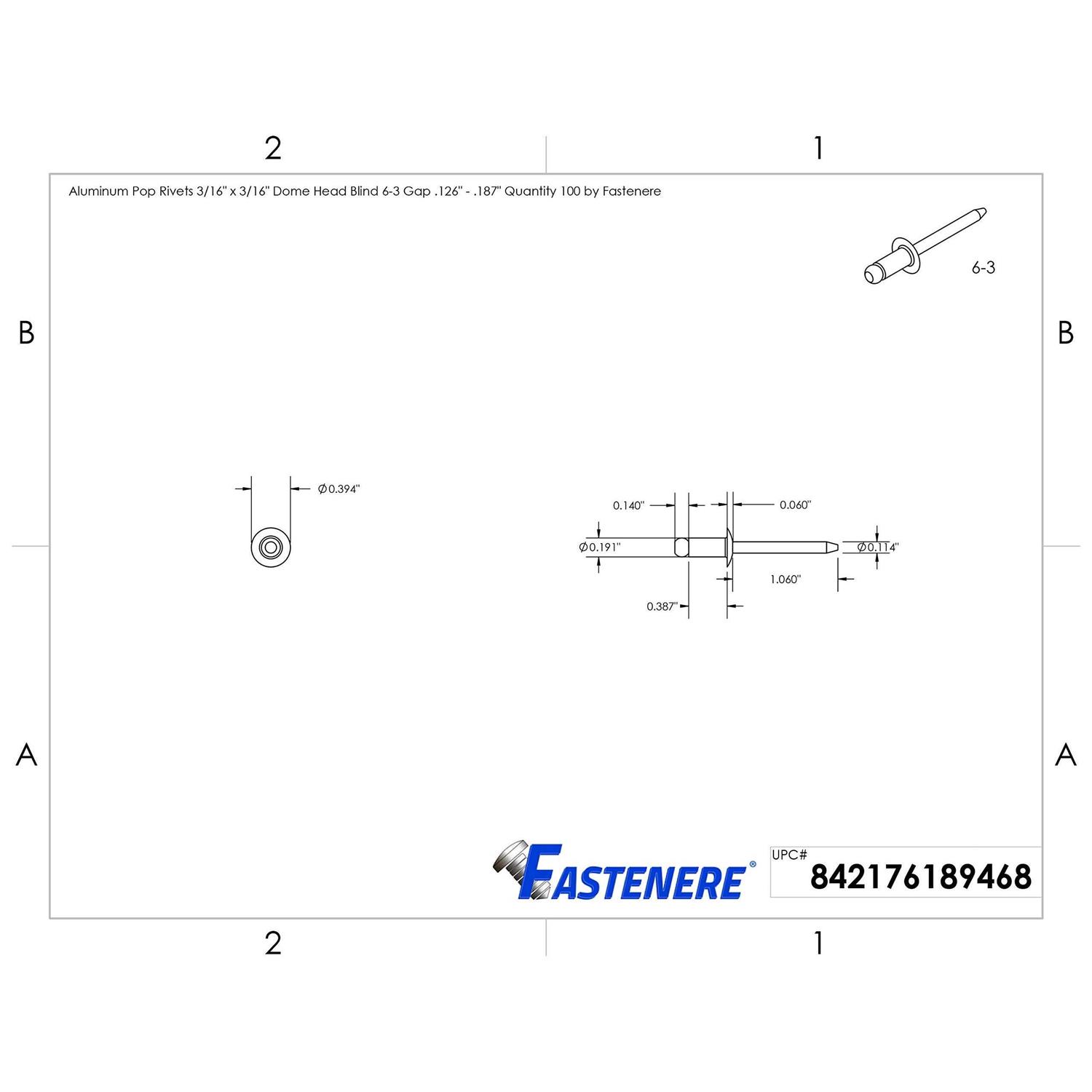 Fastenere 1/8 Dome Head Pop Rivets Aluminum Gap 100 - Image 3