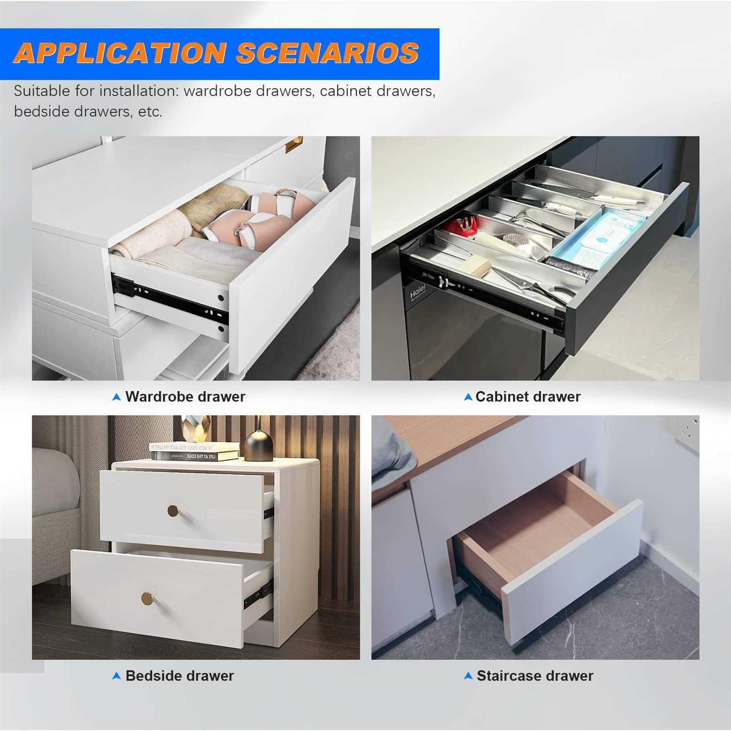 SHUHANG 1 Pair Full Extension Drawer Slides 8 10 12 14 16 18 20 22 24 Inch 100 lb Load Capacity Side Mount Ball Bearing Rails Cabinet Dresser Glides - Image 5