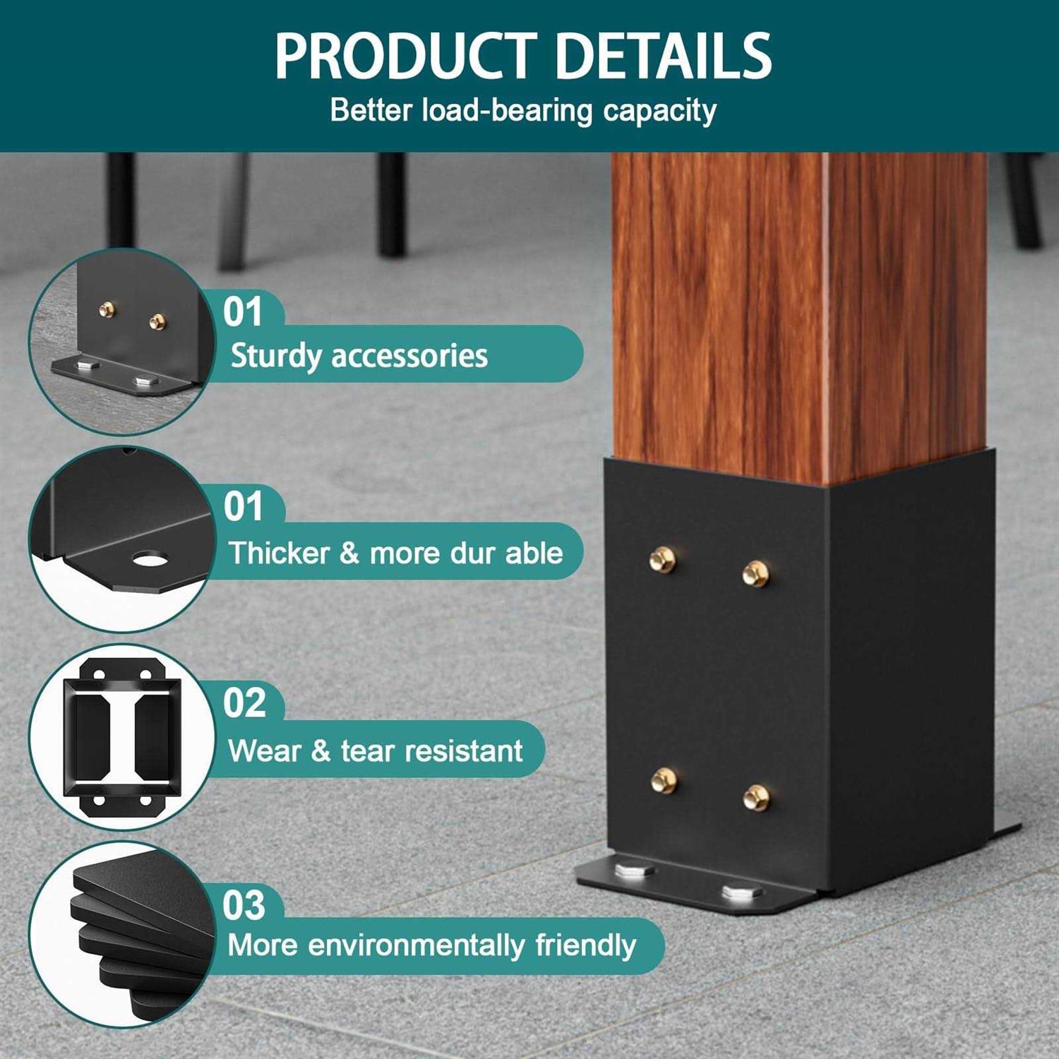 SPACEEUP 4×4 Post Base 5 Pcs Inner Size 3.6x3.6 Post Base Brackets - Image 5