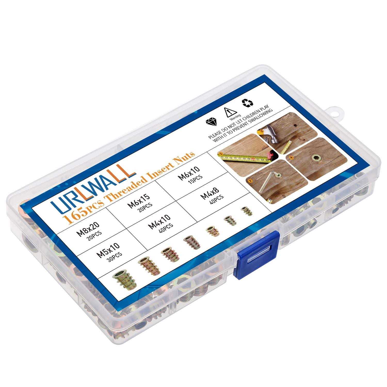 URLWALL 165pcs Threaded Inserts Nuts Wood Insert Assortment Tool Kit M4/M5/M6/M8 Furniture Screw in Nut Wood Inserts Metric Bolt Fastener Hex - Image 3