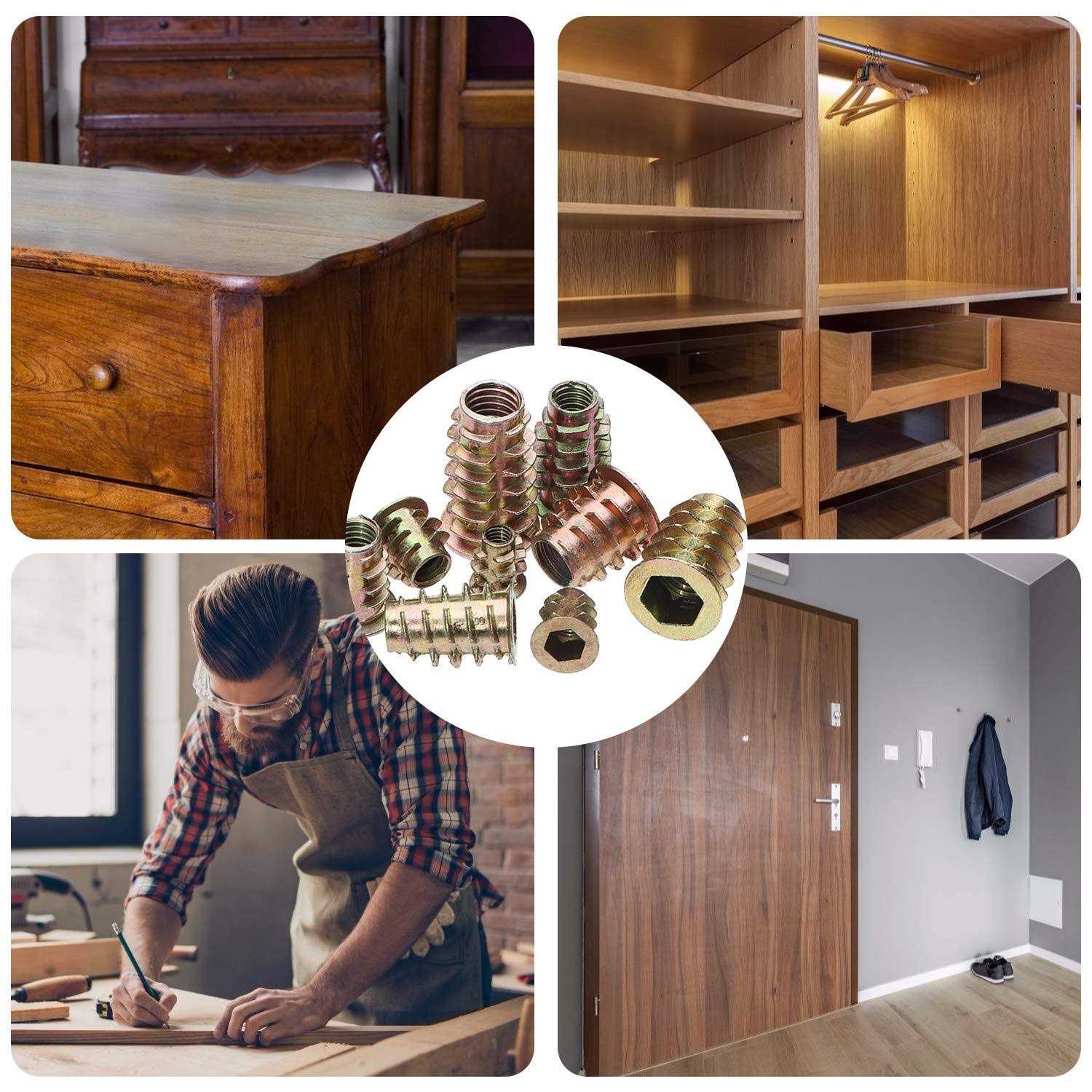 URLWALL 165pcs Threaded Inserts Nuts Wood Insert Assortment Tool Kit M4/M5/M6/M8 Furniture Screw in Nut Wood Inserts Metric Bolt Fastener Hex - Image 5