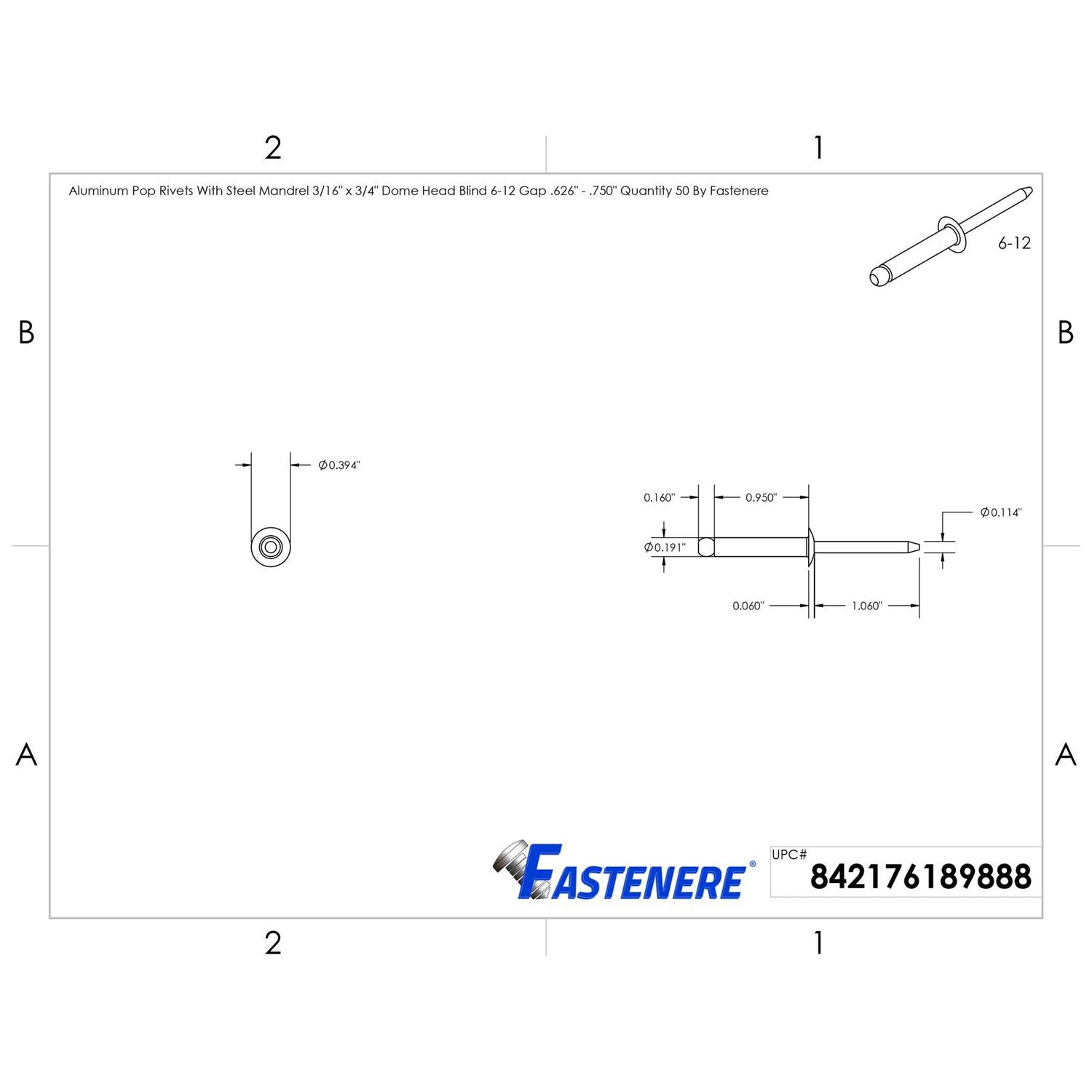 Fastenere.com Pop Rivets Aluminum Body Steel Mandrel Dome Head Blind Gap - Image 3