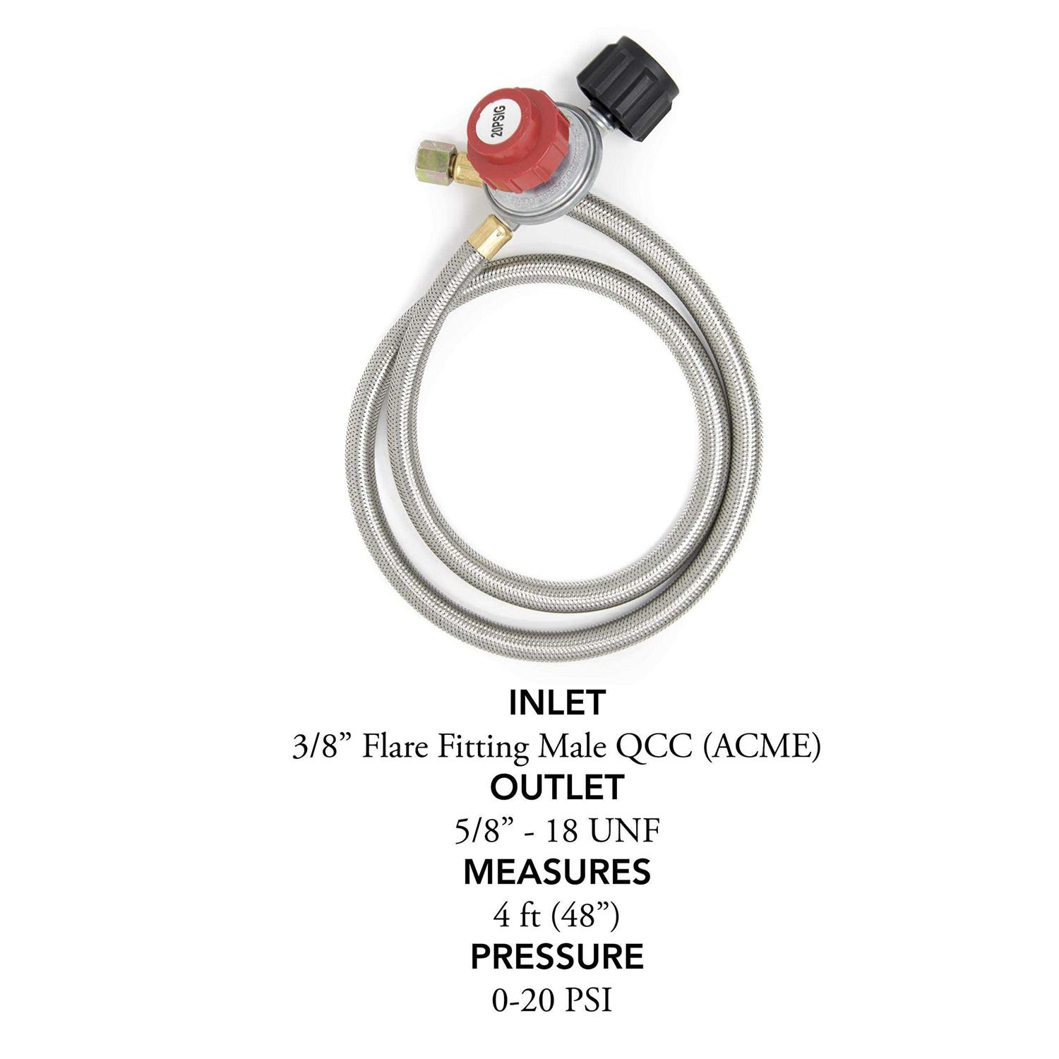 Gasone 2113+50105 4 ft Regulator and Propane Brass Orifice Steel Braided Hose - Image 3