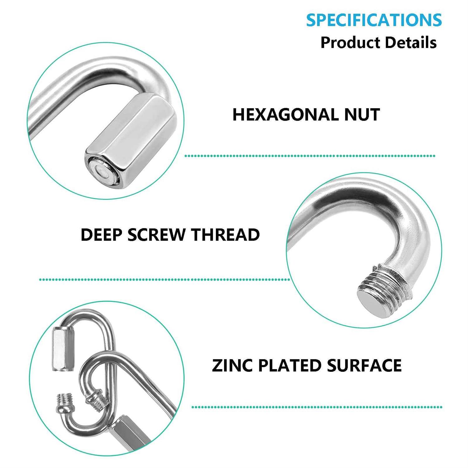 EVANCENT 50Pcs Quick Links 1/4” Chain Links Connector 620lbs Capacity Heavy Duty Carabiner Clips - Image 4