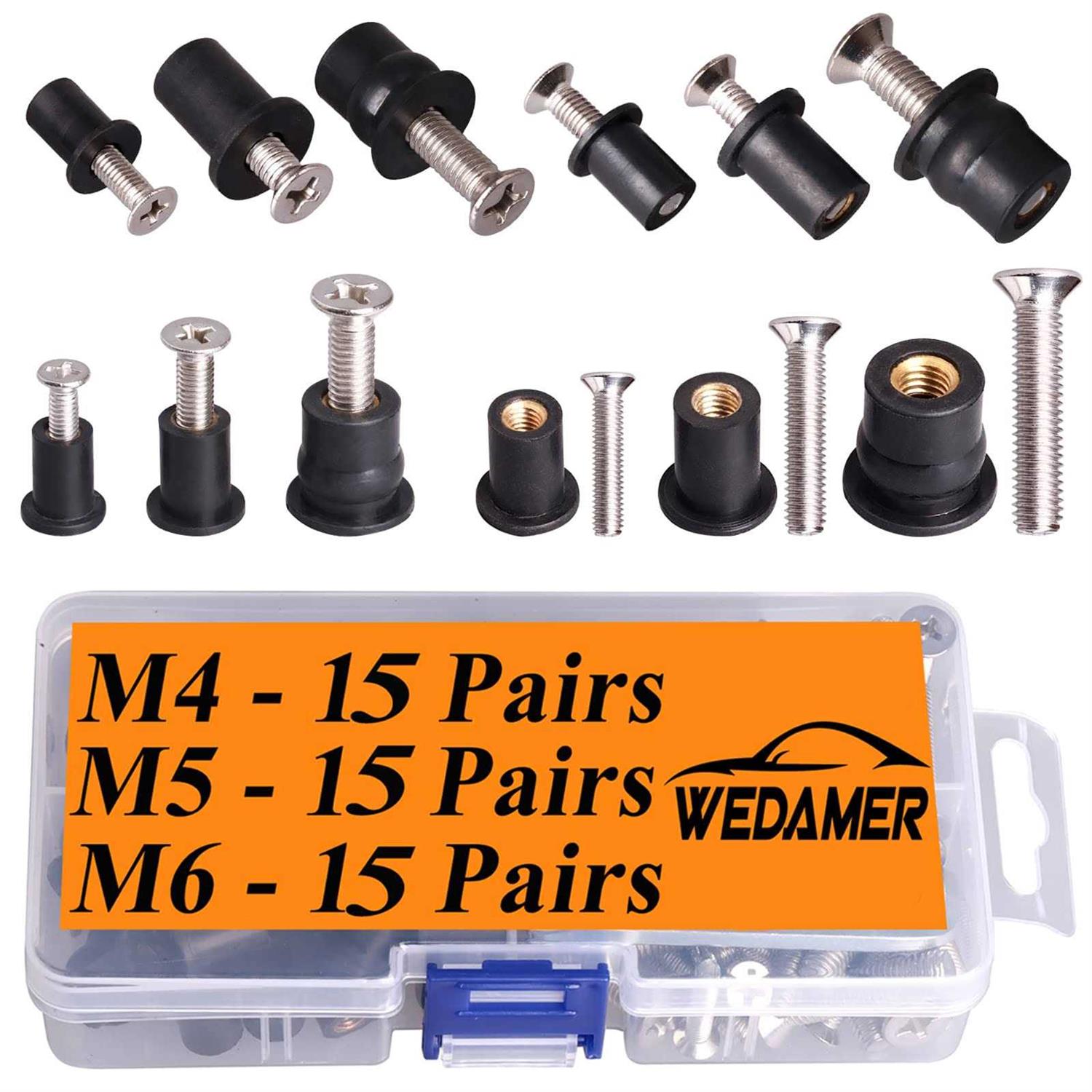 WEDAMER 45 Pairs M4 M5 M6 Neoprene Well Nuts with Stainless Steel Screw M5 Rubber Well Nuts Kayak Brass Copper Bolts Well Nut Kit for Kayak - Image 4