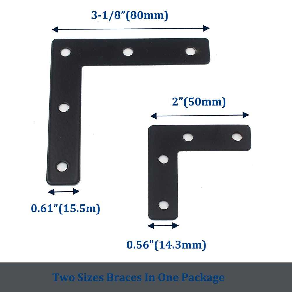 DGOL Two Sizes 3-1/8 inch and 2 inchL Flat Corner Braces with Screw - Image 3