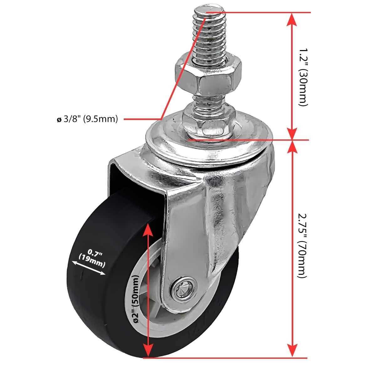 Factorduty 2 inch Caster Wheel 3/8-1.2 Threaded Stem Mount Caster Wheel Polyurethane Wheels Premium Non Marking No Noise 65LB Per Wheel - Image 4