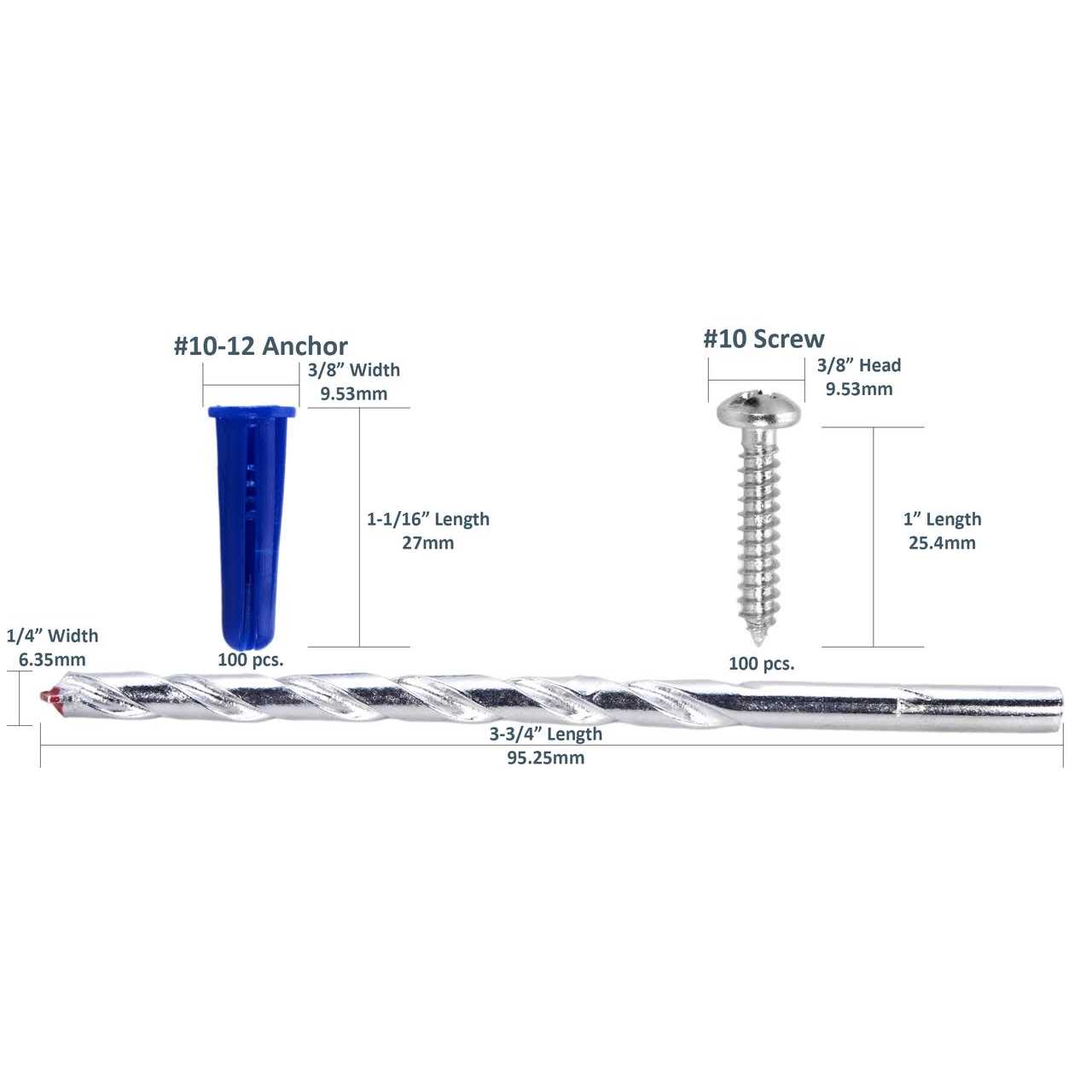 CONFAST #10-12 Plastic Conical Blue Bantam Drywall Wall Anchor Kit PAK1012 Includes Anchors Screws and Drill bit - Image 3