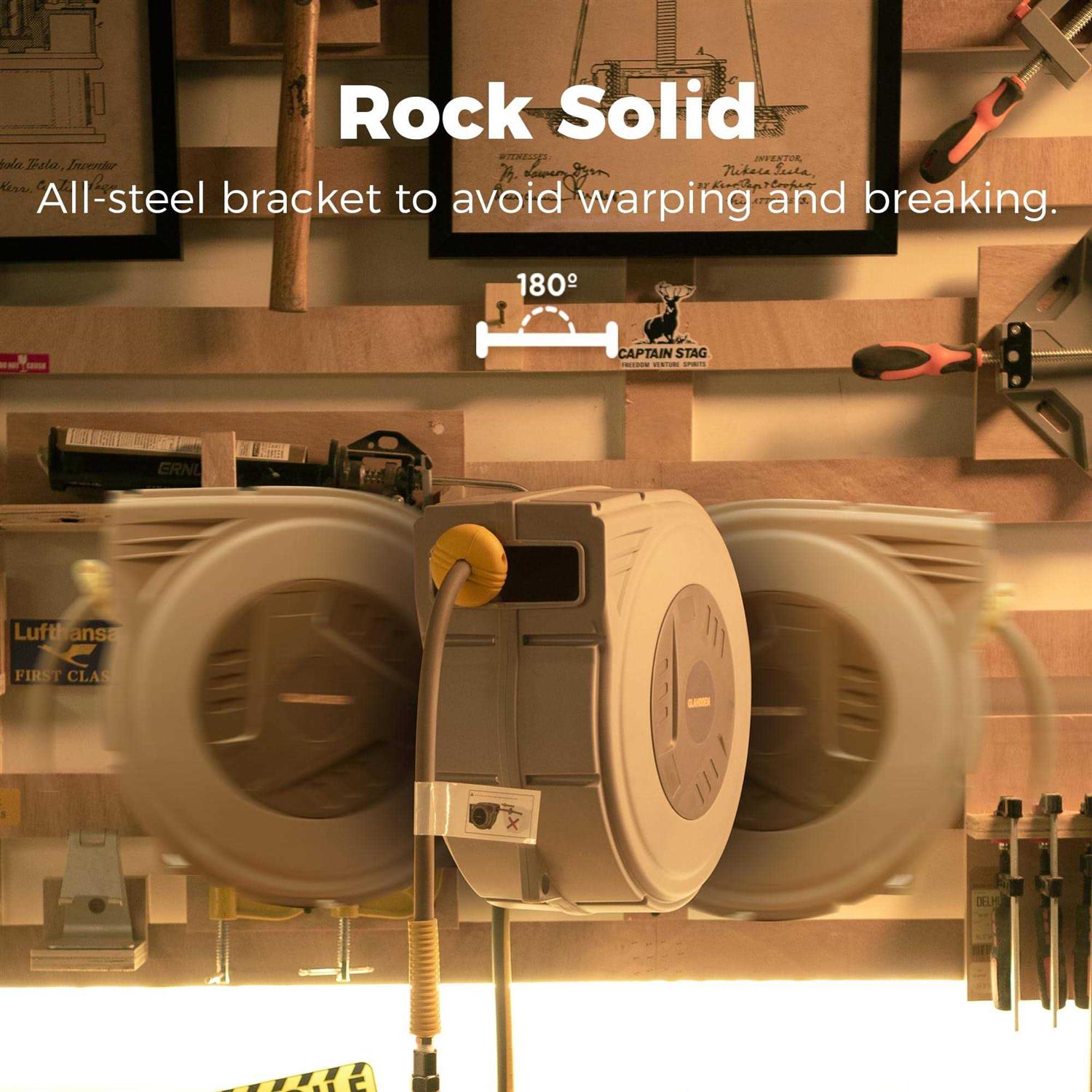 GLAHODEN Enclosed Retractable Air Hose Reel 3/8 in x Hybrid Hose Air Compressor Hose Reel with 6 Ft Lead in Max 300 PSI Patented Design - Image 3