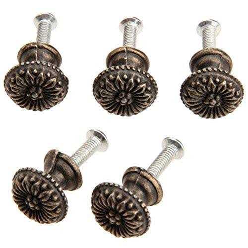dophee 5pcs 0.67x 0.59 Antique brass Round Jewelry Box Pull Handle Drawer Cupboard Wardrobe Cabinet Flower Pattern Knob - Image 3