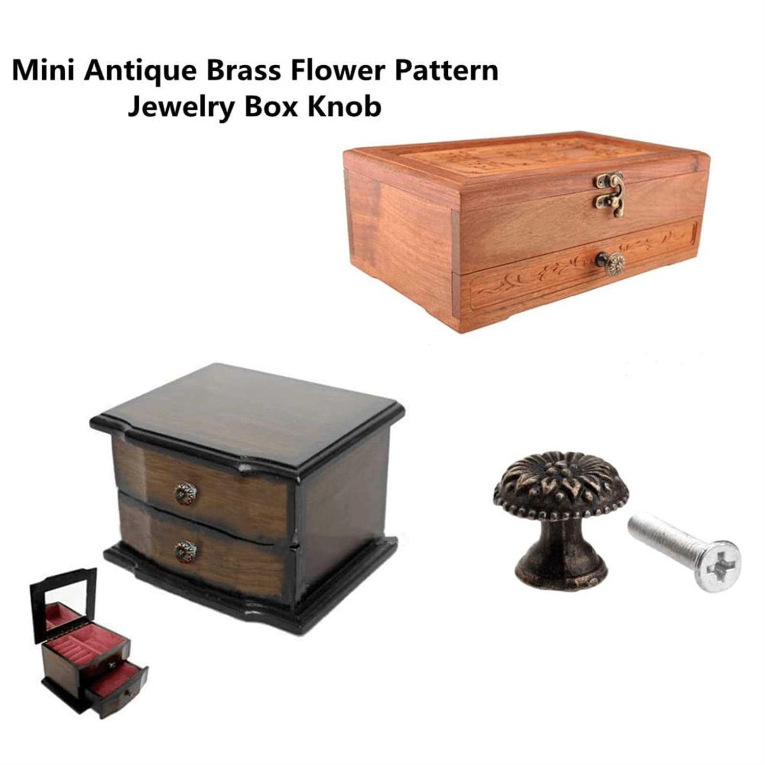 dophee 5pcs 0.67x 0.59 Antique brass Round Jewelry Box Pull Handle Drawer Cupboard Wardrobe Cabinet Flower Pattern Knob - Image 4