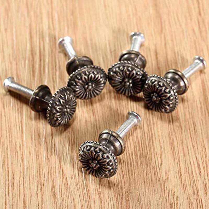 dophee 5pcs 0.67x 0.59 Antique brass Round Jewelry Box Pull Handle Drawer Cupboard Wardrobe Cabinet Flower Pattern Knob - Image 5