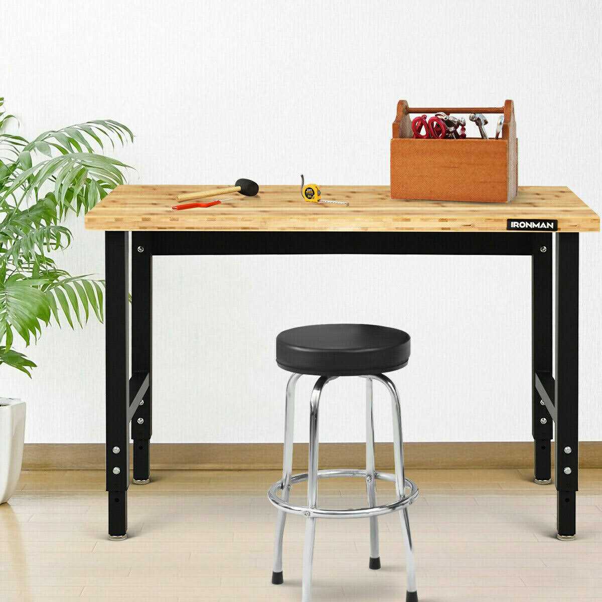 Gymax Adjustable Height Workbench Bamboo Top Steel Frame Heavy-duty - Image 4