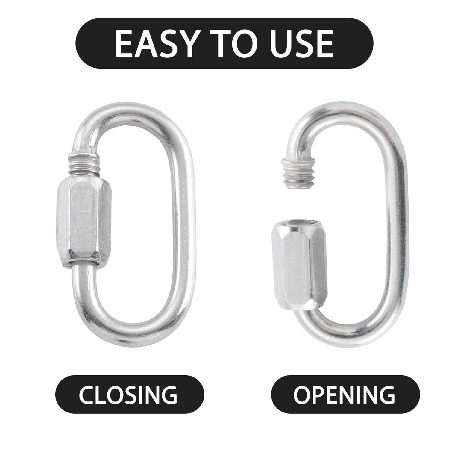 HOME MASTER HARDWARE 1/8 inch Stainless Steel D Shape Quick Link Chain Links Locking Carabiner Connector Keychain Ring Buckle 10 Pack - Image 5