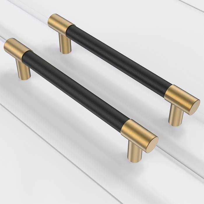 Goldenwarm Cabinet Handles Solid Brass Leather Cabinet Door Handles - Image 3