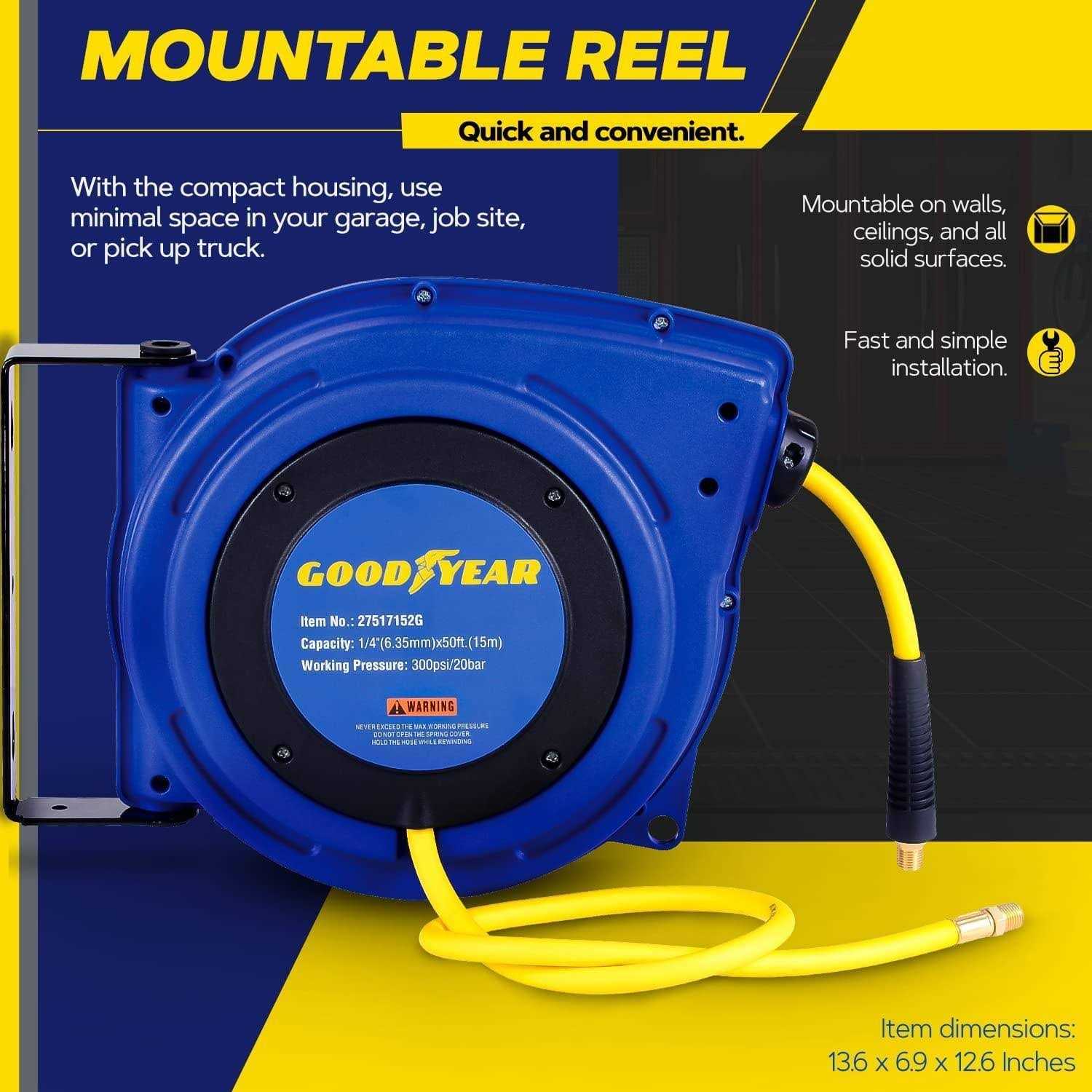 Goodyear 1/4 in. x 50 ft. Retractable Air-Hose Reel - Image 4