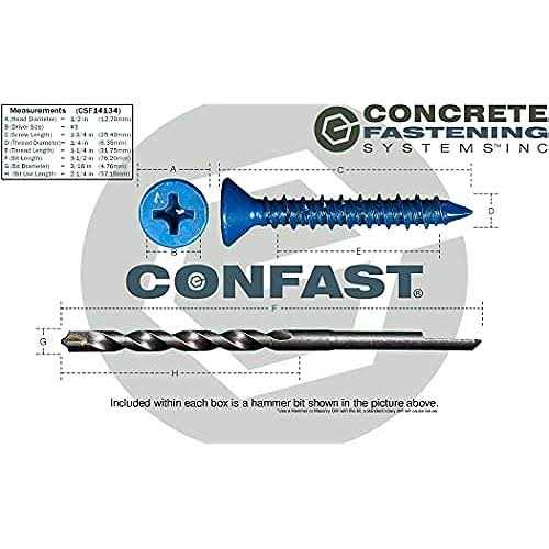 CONFAST 3/16 x Flat Phillips Concrete Screw Anchor with Drill Bit - Image 4