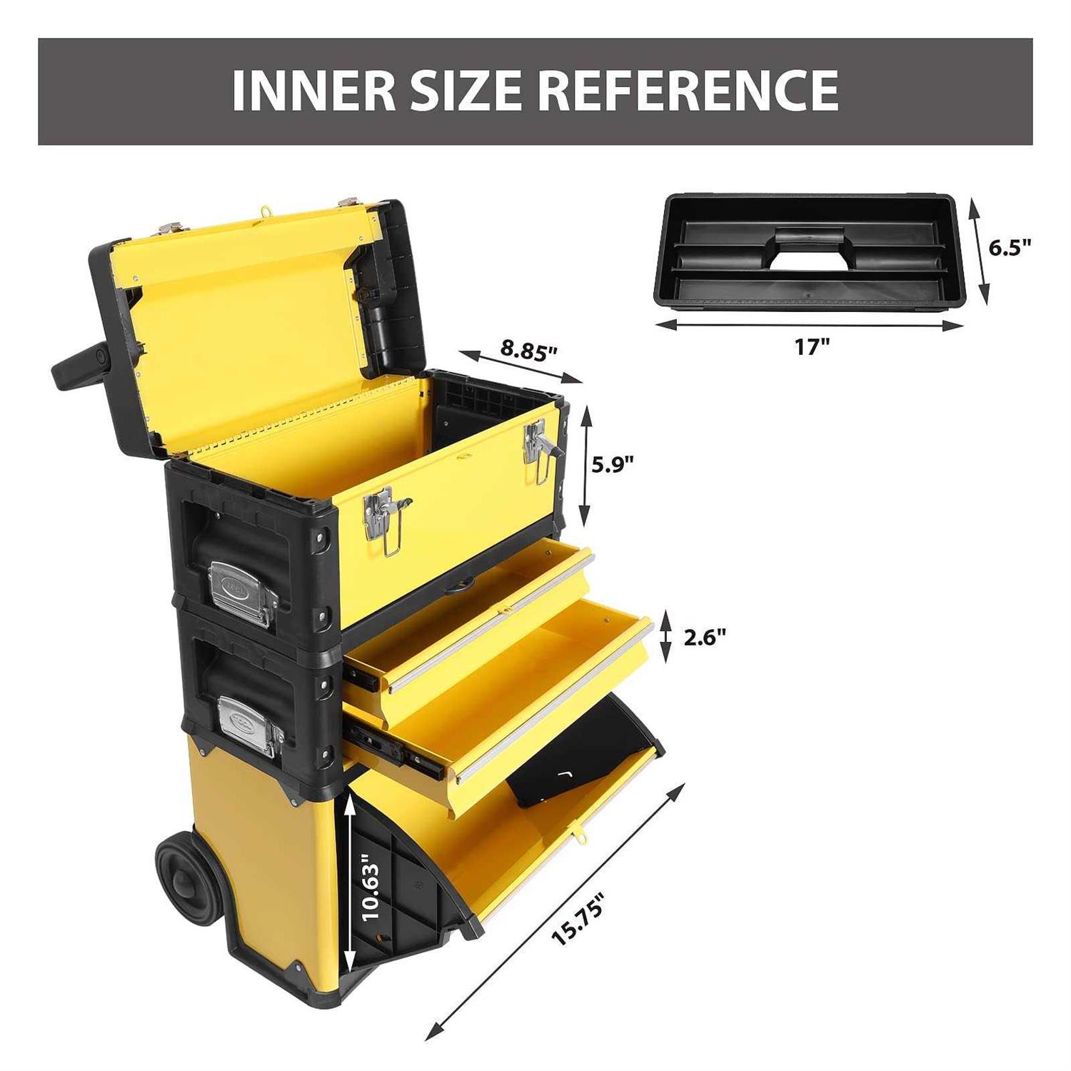 BIG RED Stackable Rolling Tool Box Portable Metal Toolbox Organizer with Wheels and 2 Drawers Separate Rolling Upright Trolley Tool Chest for Garage - Image 4