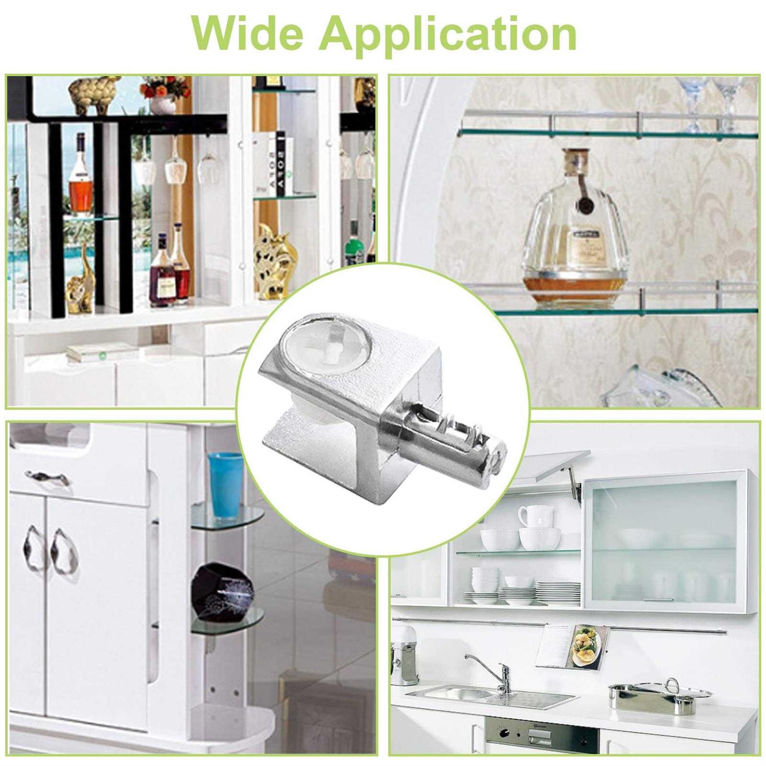 UFURMATE Glass Shelf Bracket Pegs 20pcs Adjustable Frameless Glass Shelf Pegs Zinc Alloy Polished Chrome Trapezoid Glass Clamp Clips with Pin Wall - Image 3