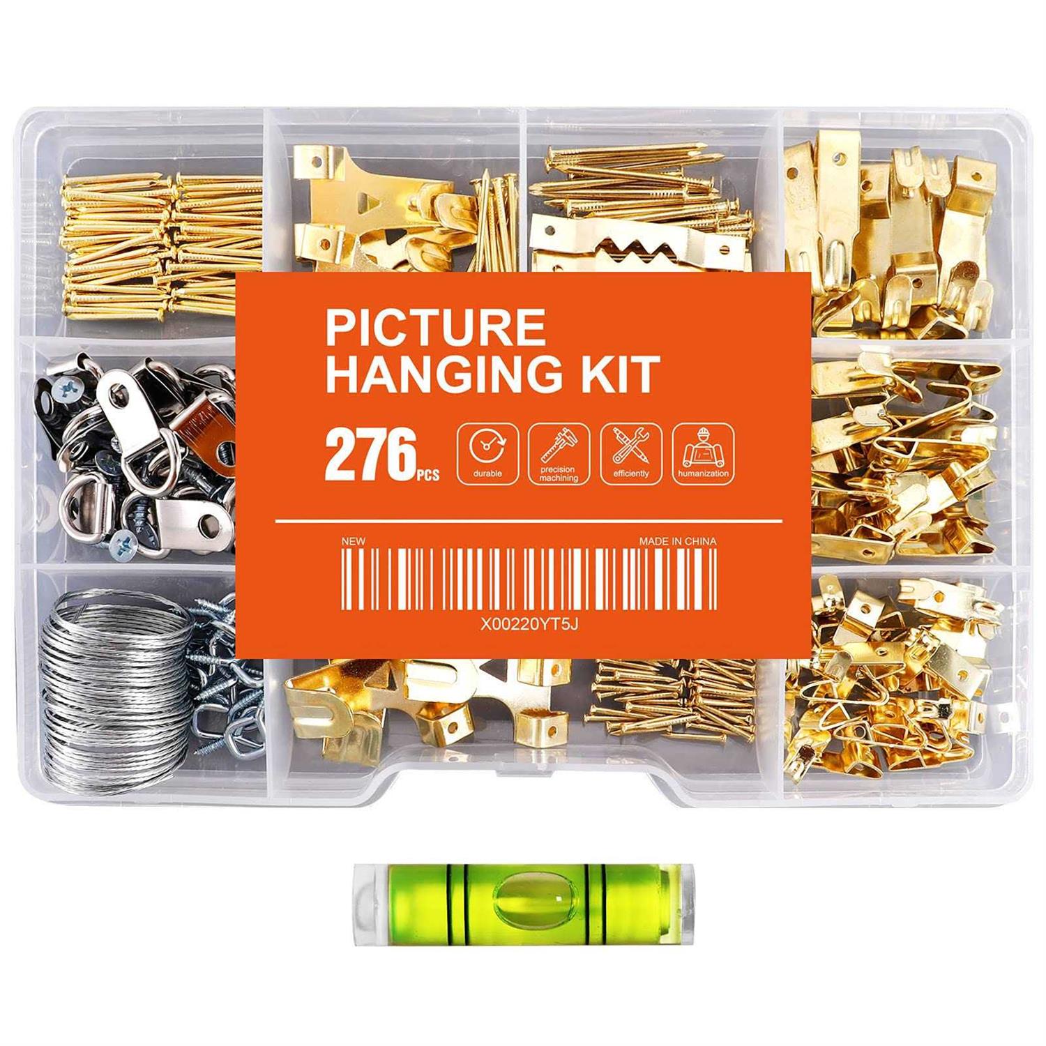 Hongway 276pcs Picture Hanging Kit, Picture Hangers, Heavy Duty Frame Hooks Assortmentwith Nails, Hanging Wire, Screw Eyes, D Ring and Sawtooth