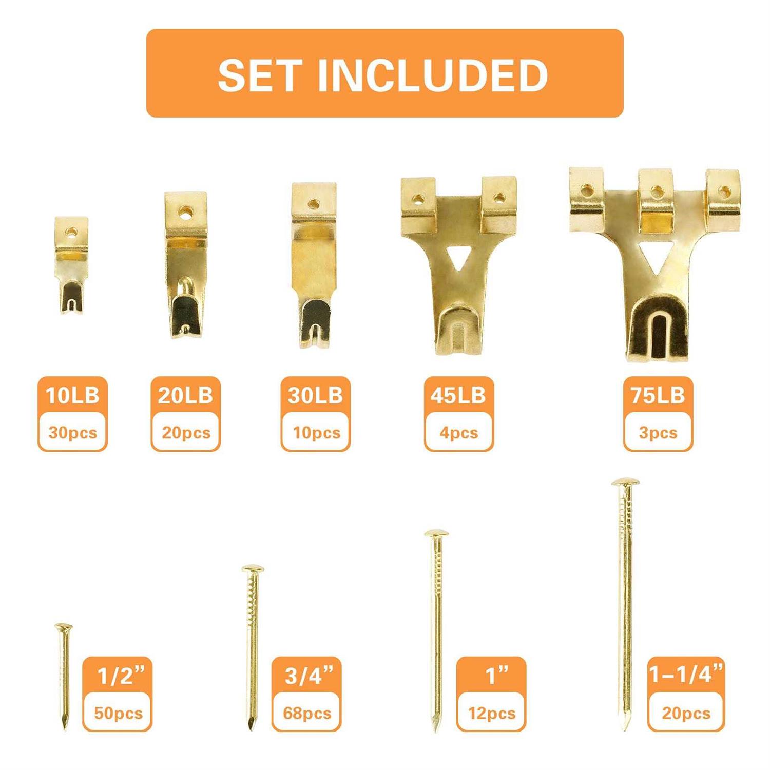 Hongway 276pcs Picture Hanging Kit, Picture Hangers, Heavy Duty Frame Hooks Assortmentwith Nails, Hanging Wire, Screw Eyes, D Ring and Sawtooth - Image 3