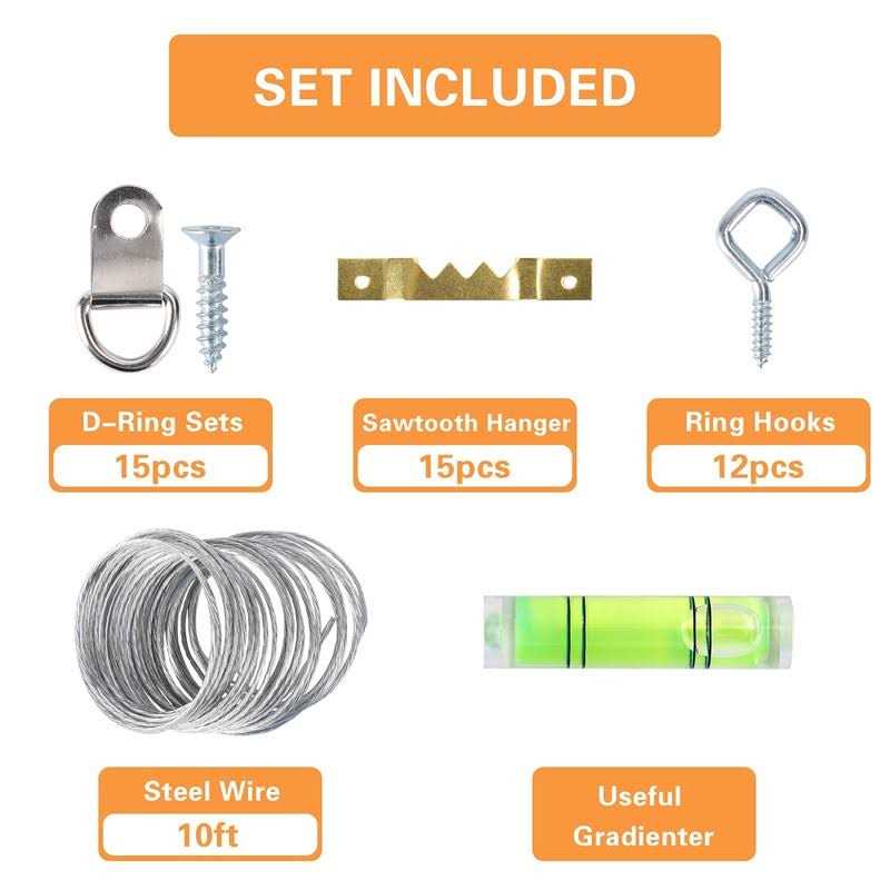 Hongway 276pcs Picture Hanging Kit, Picture Hangers, Heavy Duty Frame Hooks Assortmentwith Nails, Hanging Wire, Screw Eyes, D Ring and Sawtooth - Image 5