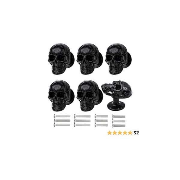 MUMIAO 6 Pack Skull Skeleton Drawer Knobs Vintage Single Hole Cabinets Pulls for Drawer Wardrobes Bookcases Dresser Closets Hardware Furniture - Image 2